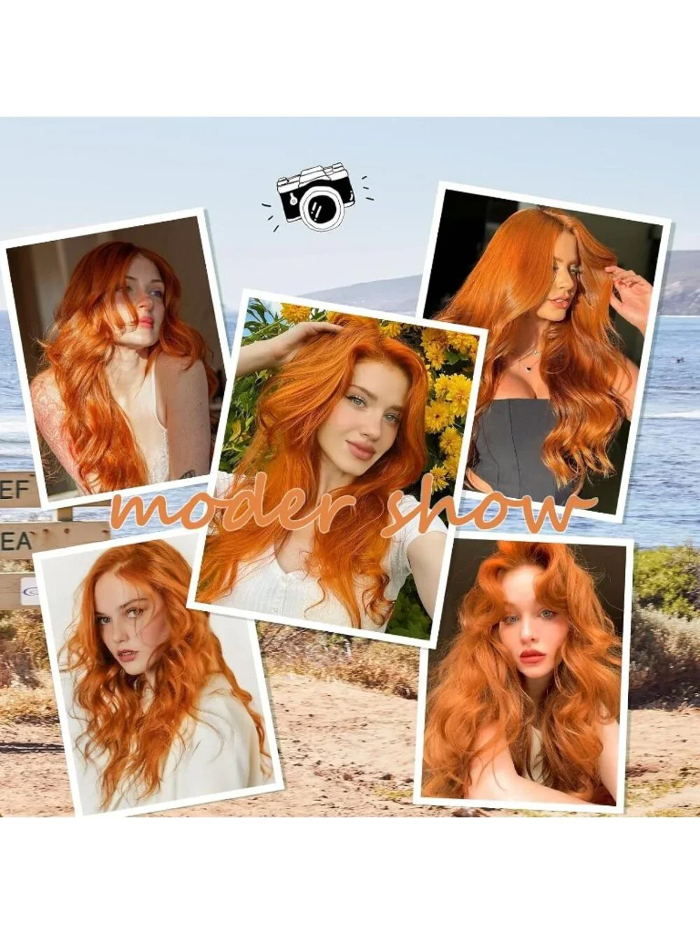 Women's Orange 26 Inch Natural Synthetic Modern Long Curly Wavy Fiber Wigs